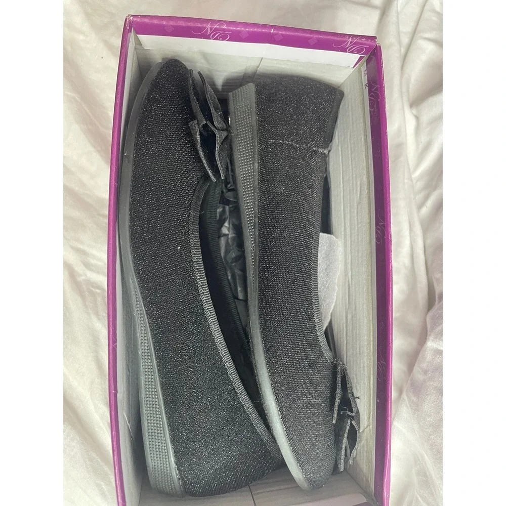 Kids Black Glitter Bow Ballet Flats Shoes Size 3